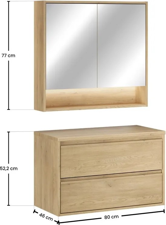 Koupelnová sestava Viola s deskou a zrcadlem 80 cm dub cremona