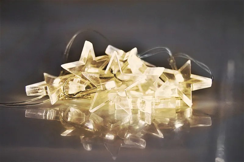 LED vianočná reťaz - Hviezdy - 10LED - žlté svetlo