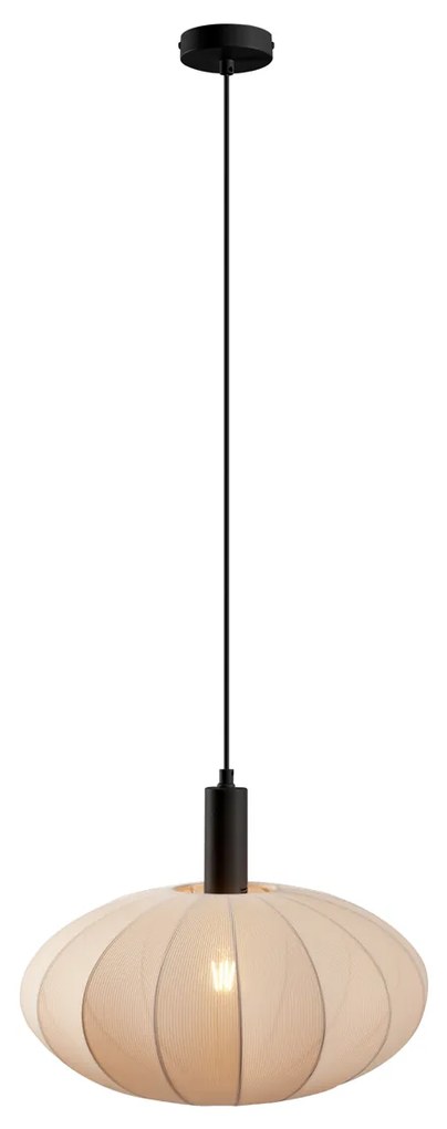 Japandi závesná lampa čierna s hnedým látkovým tienidlom - Bida