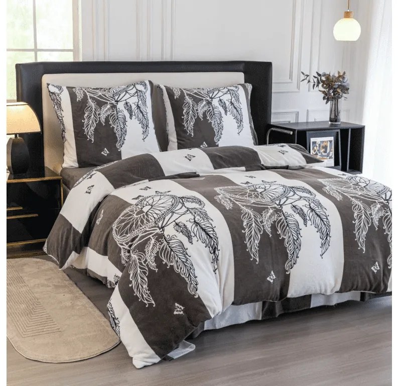 Sada mikroplyšových obliečok TIRSO sivo-biele + obliečka mikroplyš SOFT 90x200 cm biele, jednolôžko