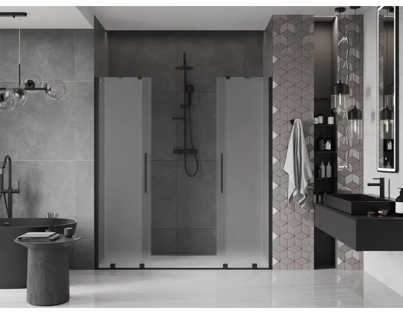 Mexen Velar Duo, posuvné sprchové dvere do otvoru 170 cm, 8mm sklo námraza, čierna matná, 871-170-000-32-70
