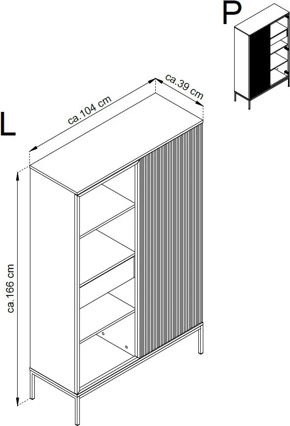 Vitrína Sento, čierna/dub wotan, s osvetlením