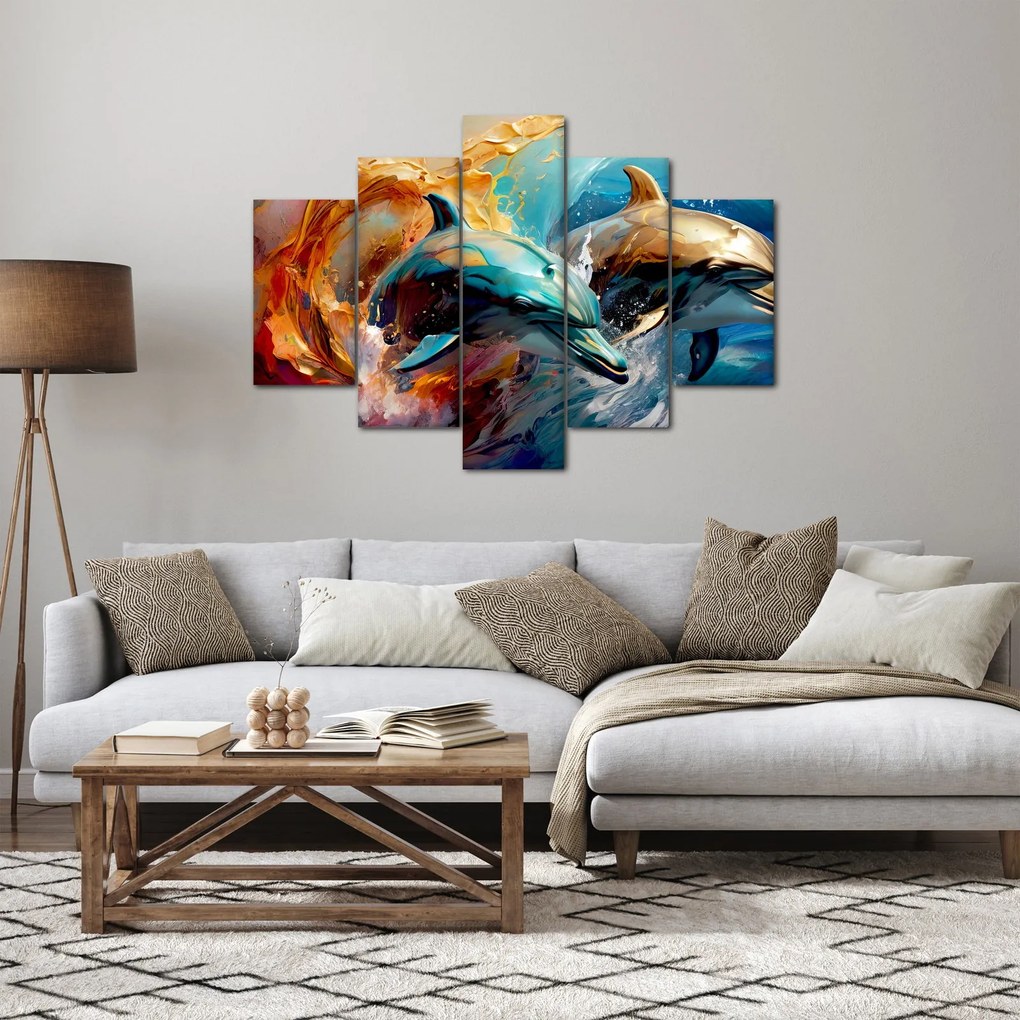 Obraz - Maľba delfínov (150x105 cm)
