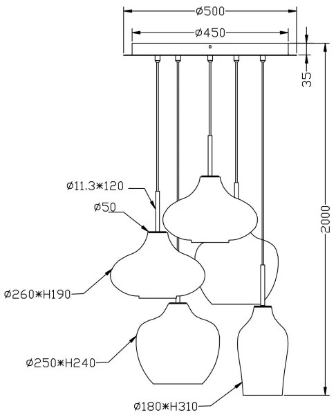 Fabas Luce 3725-49-363 - Luster na lanku OLBIA 5xE27/40W/230V