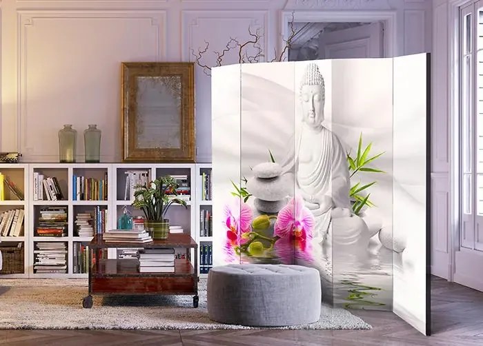 Paraván - Buddha and Orchids II [Room Dividers] Veľkosť: 225x172, Verzia: Akustický