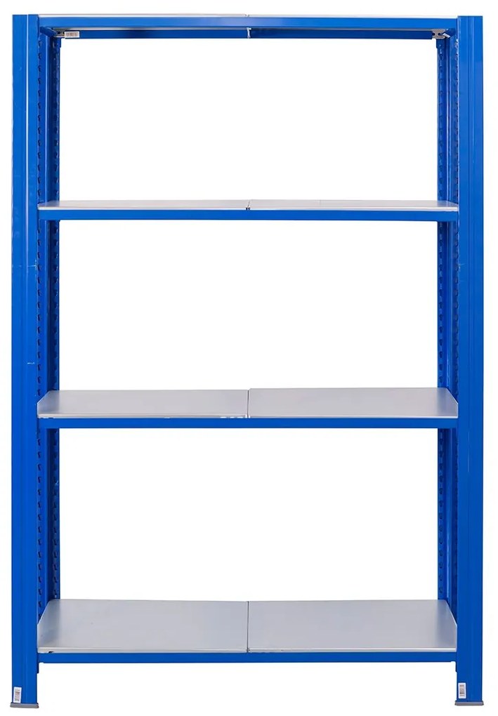Bezskrutkový kovový regál 250x120x30cm T profil, 4 police
