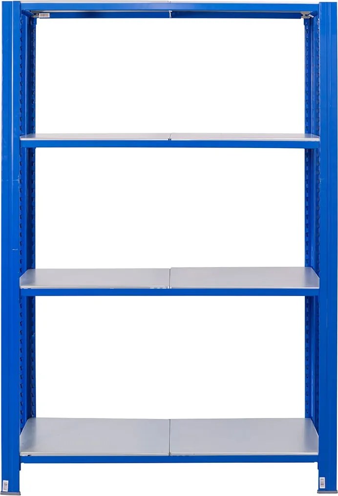 Bezskrutkový kovový regál 250x120x30cm T profil, 4 police