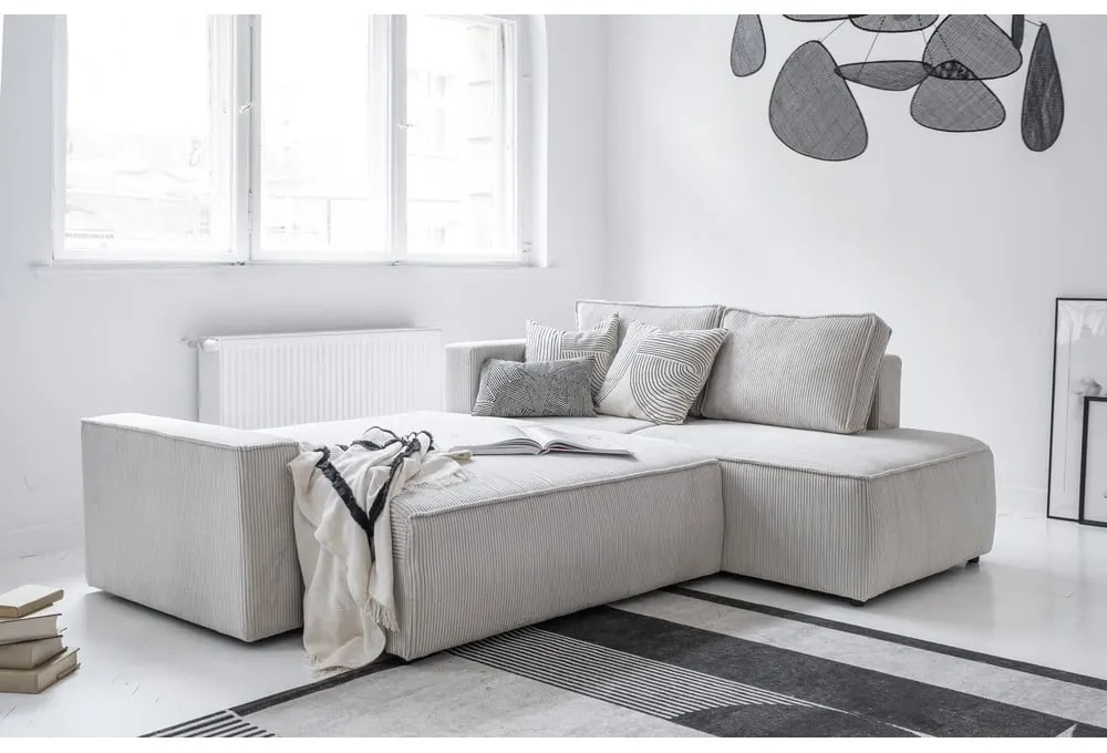 Biela menčestrová rozkladacia rohová pohovka (pravý roh) Brave Dave – Miuform