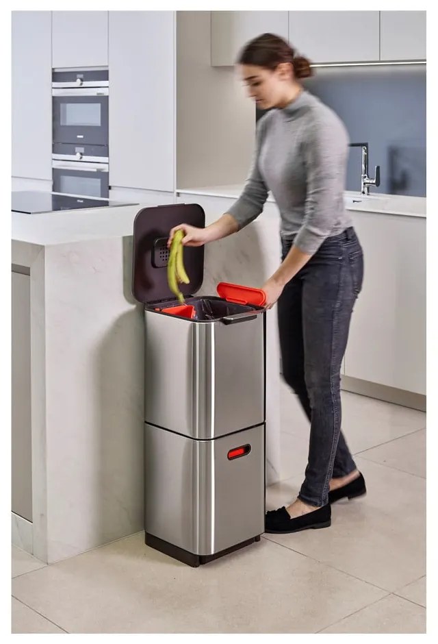 Oceľový odpadkový kôš na triedený odpad v striebornej farbe 40 l Totem Compact – Joseph Joseph