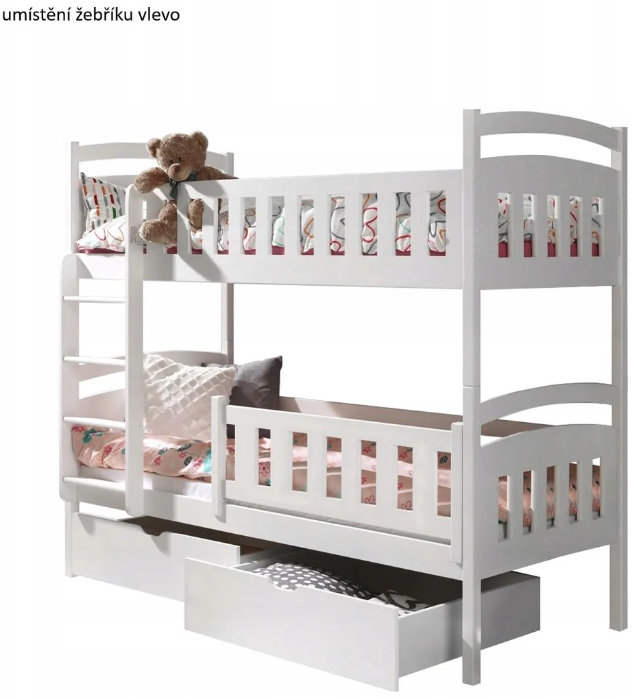 Detská poschodová posteľ z masívu DOMINIK II so šuplíkmi - 200x90 cm - prírodná borovica
