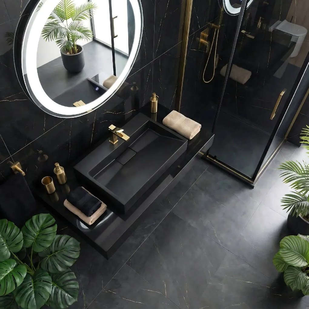 Rea Goya konglomerátové umývadlo, 50 x 37 cm, čierna matná, REA-U8778