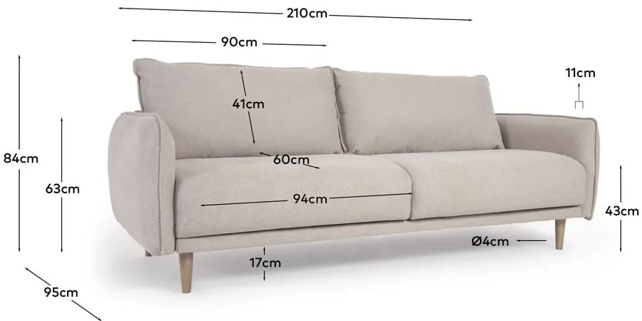 Béžová pohovka 210 cm Carlota - Kave Home