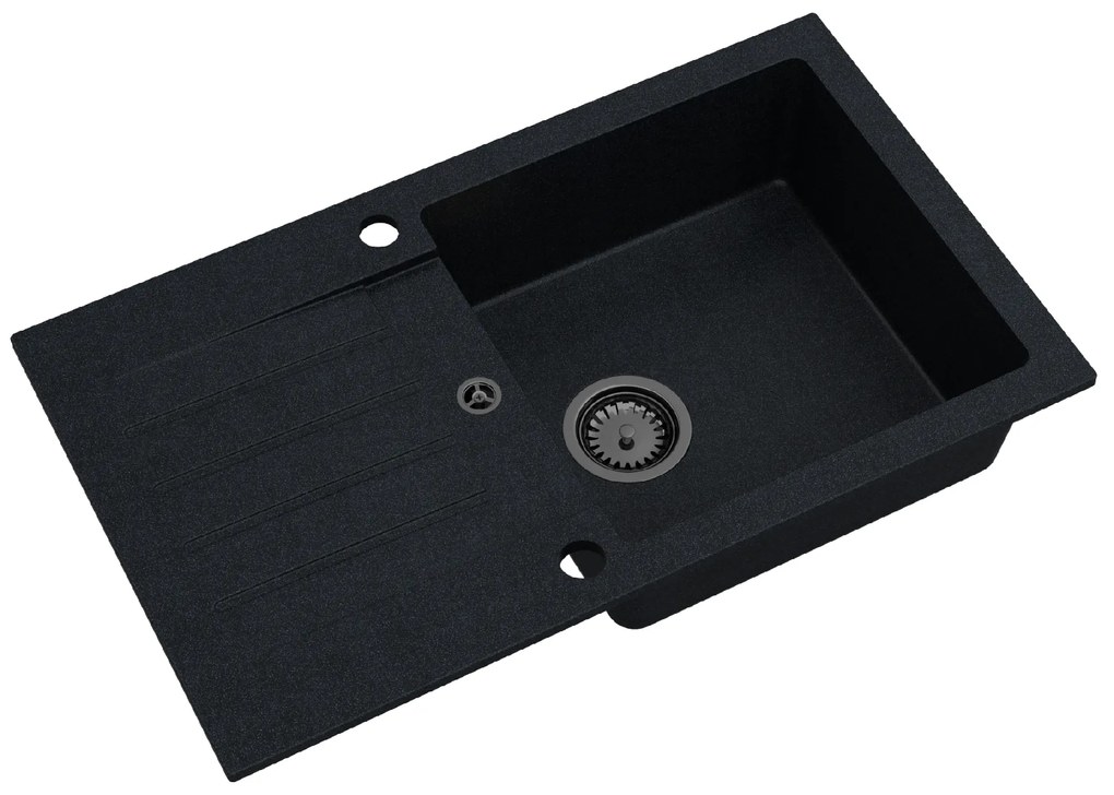 Sink Quality Natalie, kuchynský granitový drez 770x450x170 mm + čierny sifón, čierna škvrnitá-BROCADE, SKQ-NAT.B.1KDO.XB