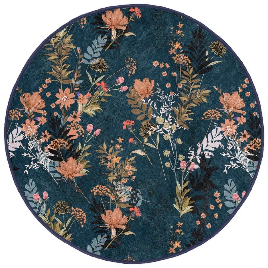 Tmavomodrý prateľný okrúhly koberec vhodný pre robotické vysávače ø 100 cm Comfort – Mila Home