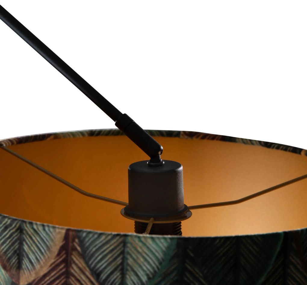 Závesná Lampa Čierna so Zamatovým Tienidlom s Dizajnom Listov a Zlatým Interiérom 40/40/40 - Blitz