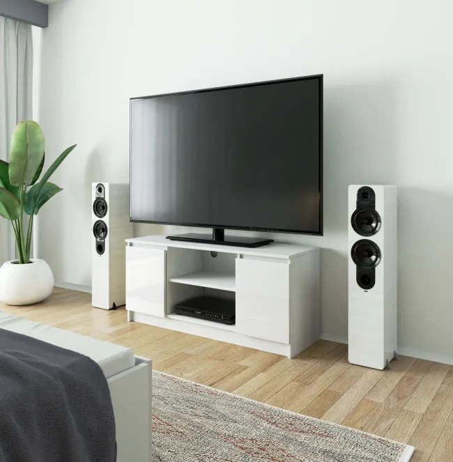 Stolík pod TV RTV 120 2D 1P biely, lesk
