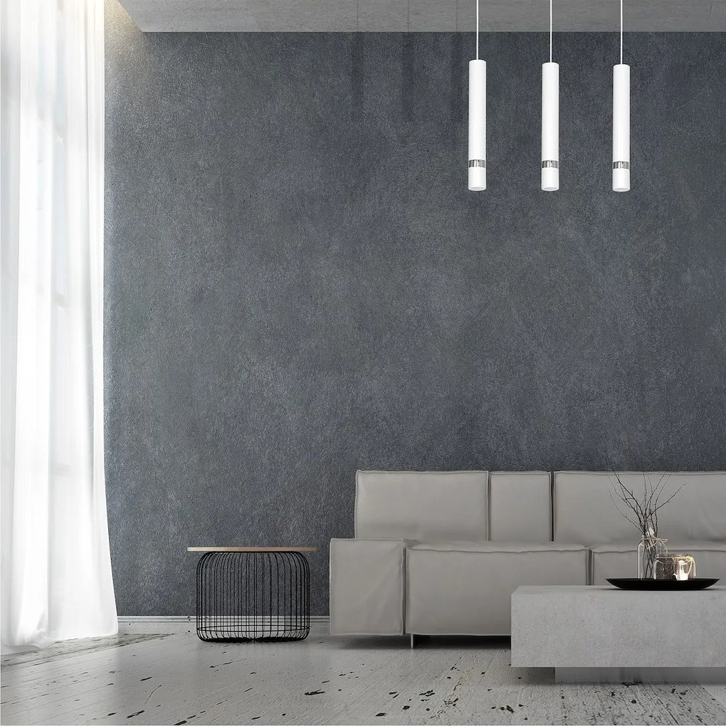 Závesné svietidlo Joker, 3x biele kovové tienidlo, w/ch