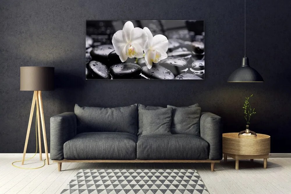 Obraz plexi Kamene zen biela orchidea 120x60 cm