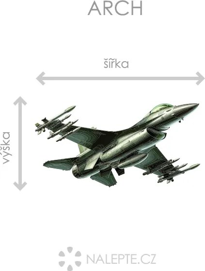 Stíhačka F16 textilní prelepiteľná nálepka na stenu list 47 x 24 cm
