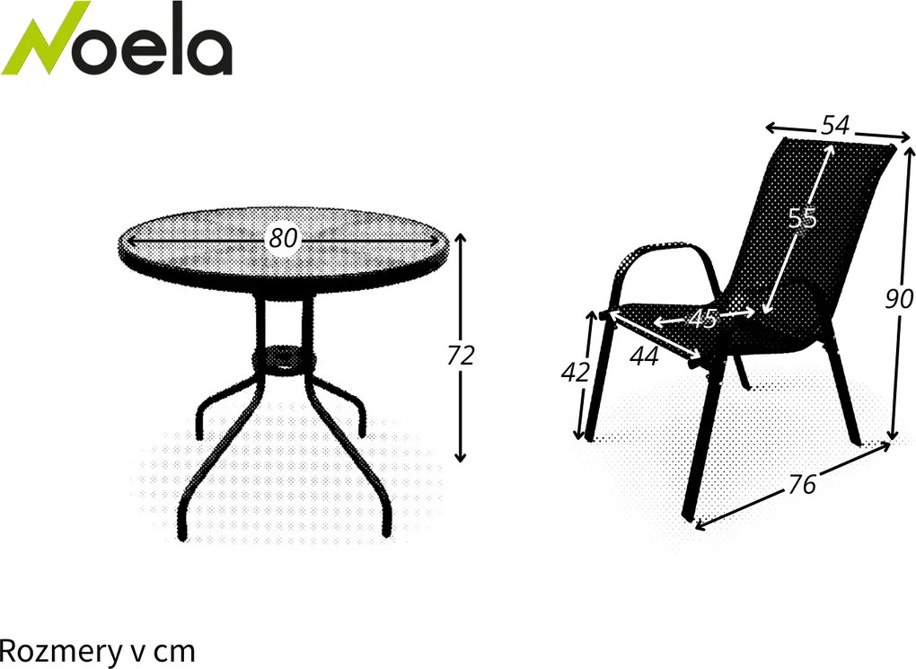 Noela Záhradný jedálenský set Capri 80cm + 4x kovová stolička Ramada
