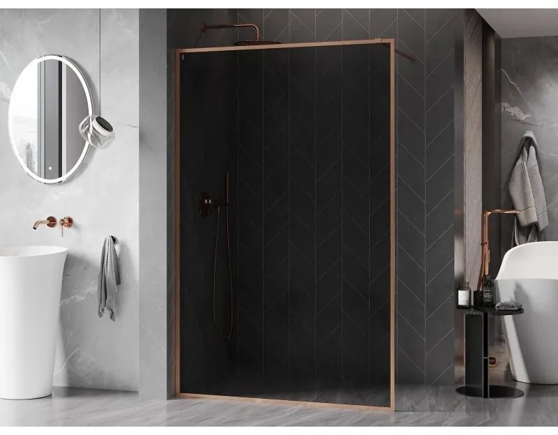 Mexen, Mexen Kioto-XF sprchová stena s rámom 130 x 202 cm, grafit 10 mm, brúsená meď - 800-130-104-65-40-X
