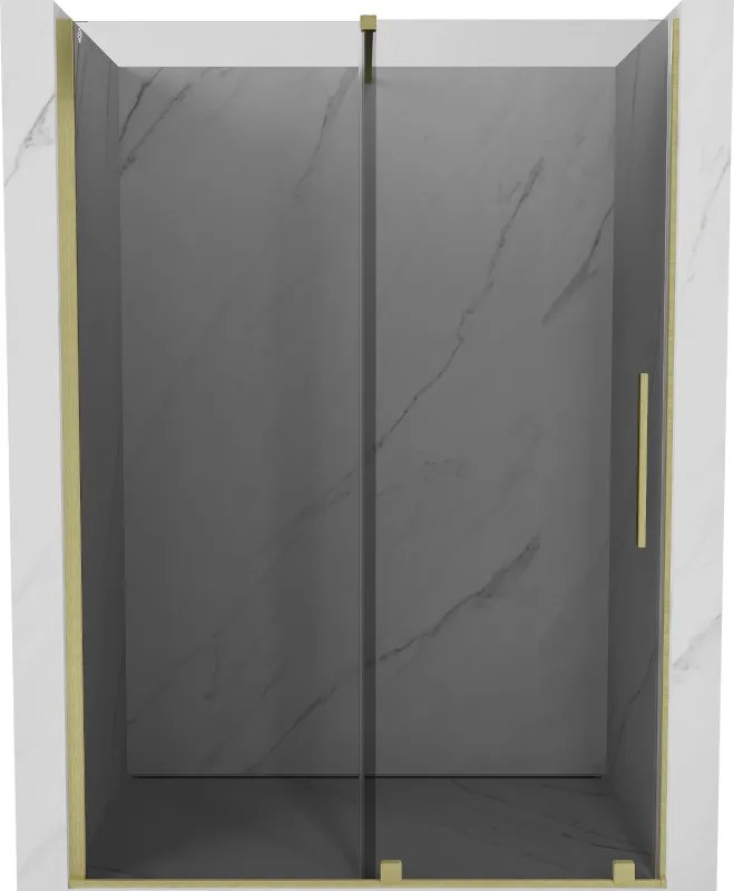 Mexen Velar, posuvné sprchové dvere do otvoru 150 cm, 8mm šedé sklo, zlatá matná, 871-150-000-41-55