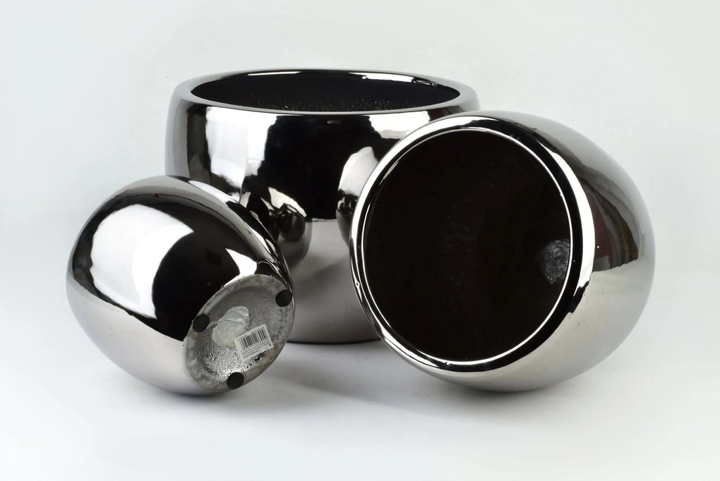 Sada 3 ks keramických květináčů NEVA SILVER XIII stříbrná