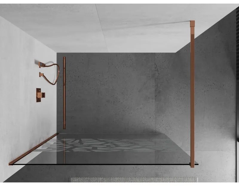 Mexen Kioto, sprchová zástena 90x200 cm, 8mm číre sklo s bielym vzorom, profil ružové zlato, 800-090-101-60-85