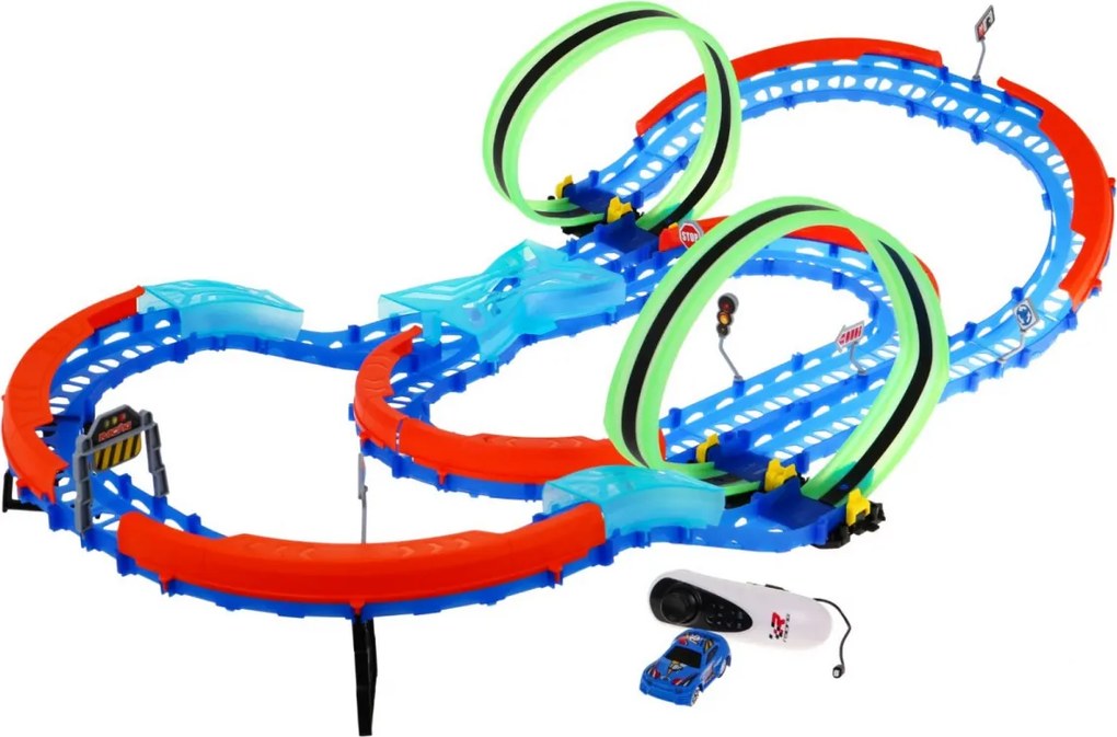 Ramiz Fluorescenčná autodráha pre deti 3+ LED autíčko + slučky 360 + skladacia dráha 57 el.