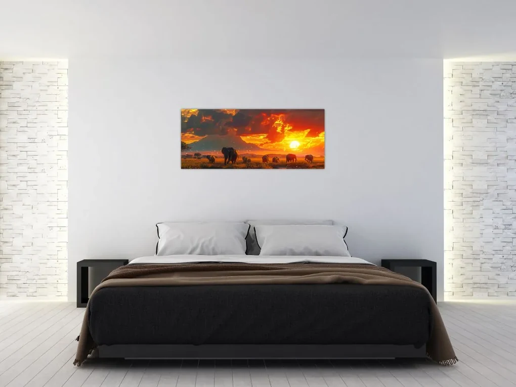Obraz - Stádo slonov (120x50 cm)
