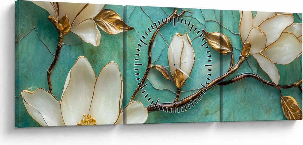 Obraz - 3D magnólia (s hodinami) (90x30 cm)