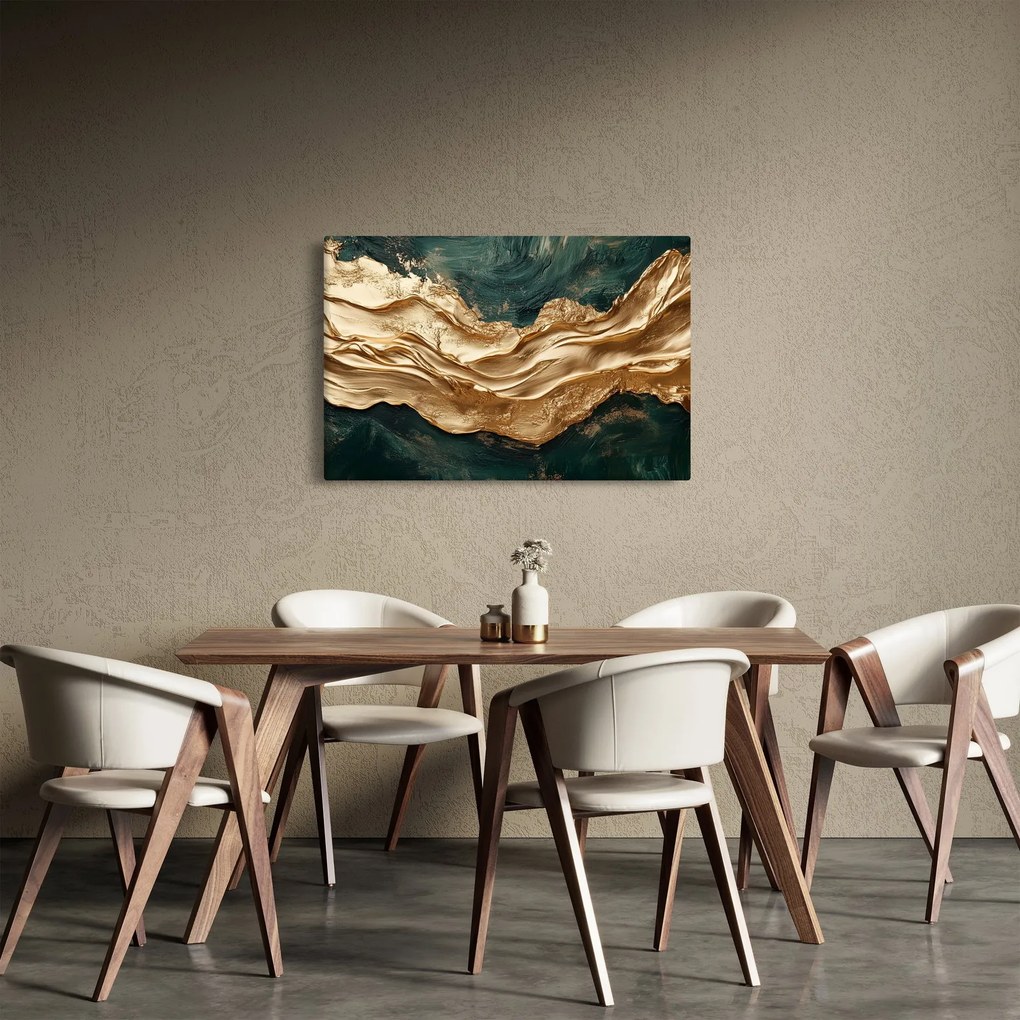 Obraz - Zelená abstrakcia so zlatom II. (90x60 cm)