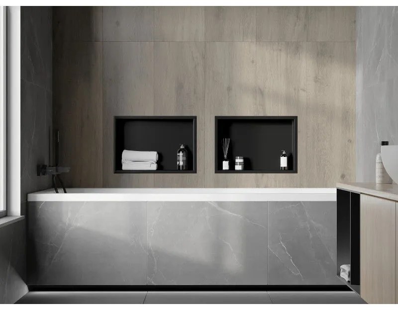 Mexen X-Wall-R, polička na zapustenie na obklad s golierom 45 x 30 cm, čierna matná, 1970453010