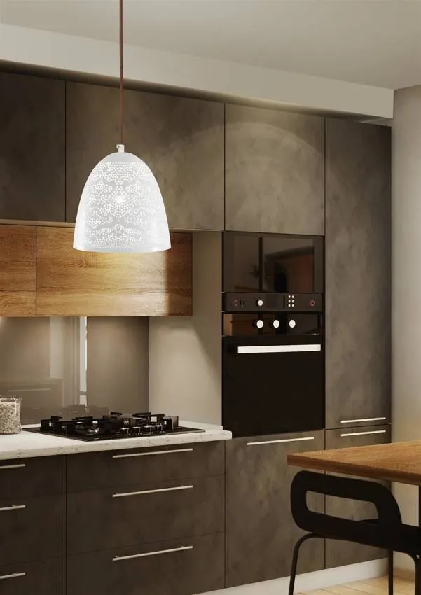 Candellux Biely závesný luster Bene pre žiarovku E27 s tienidlom v tvare kužeľa dĺžky 210mm 31-70340