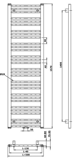 Bruckner - Kúpeľňový radiátor ALBRECHT 657W/230V 50x157 cm matná čierna