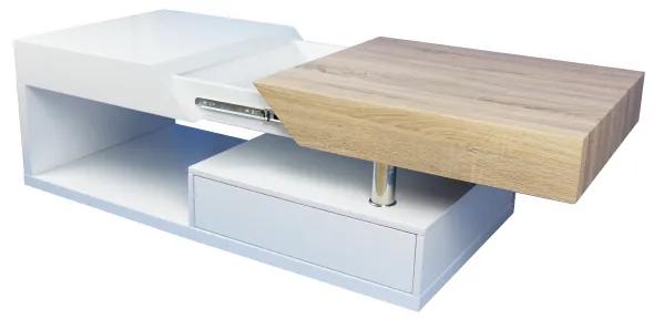 Konferenčný stolík s úložným priestorom Melida - biely lesk / dub sonoma