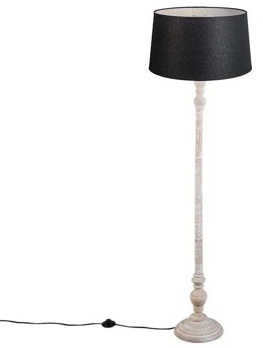 Rustikálna stojaca lampa sivá s čiernym ľanovým tienidlom - Classico