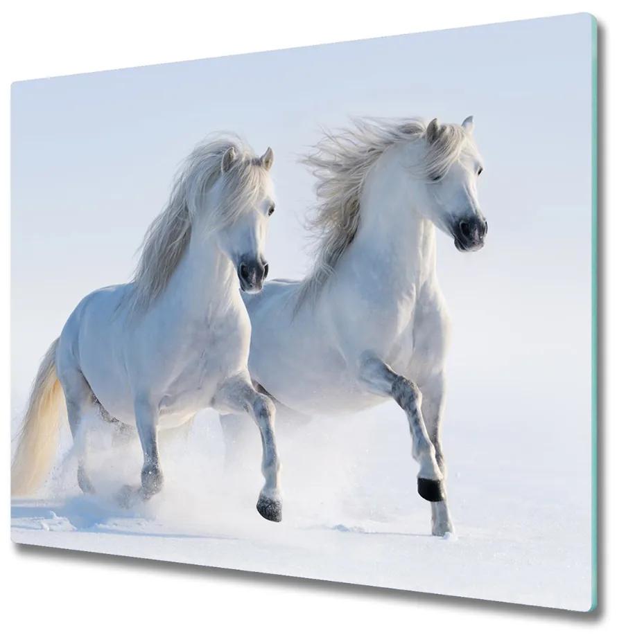 Sklenená doska na krájanie Dva kone v snehu 60x52 cm