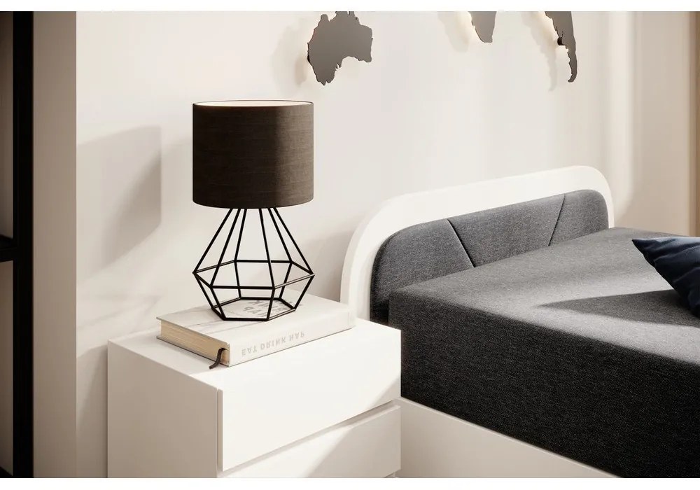 Biela/tmavosivá čalúnená/z drevotriesky jednolôžková posteľ s úložným priestorom s matracom 80x190 cm Parys – ELTAP