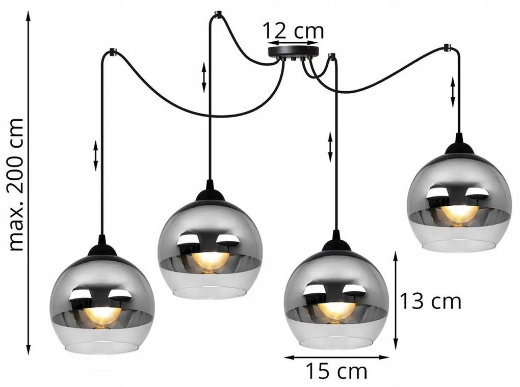 Závesné svietidlo Bergen spider, 4x chrómové/transparentné sklenené tienidlo (fi 15cm)