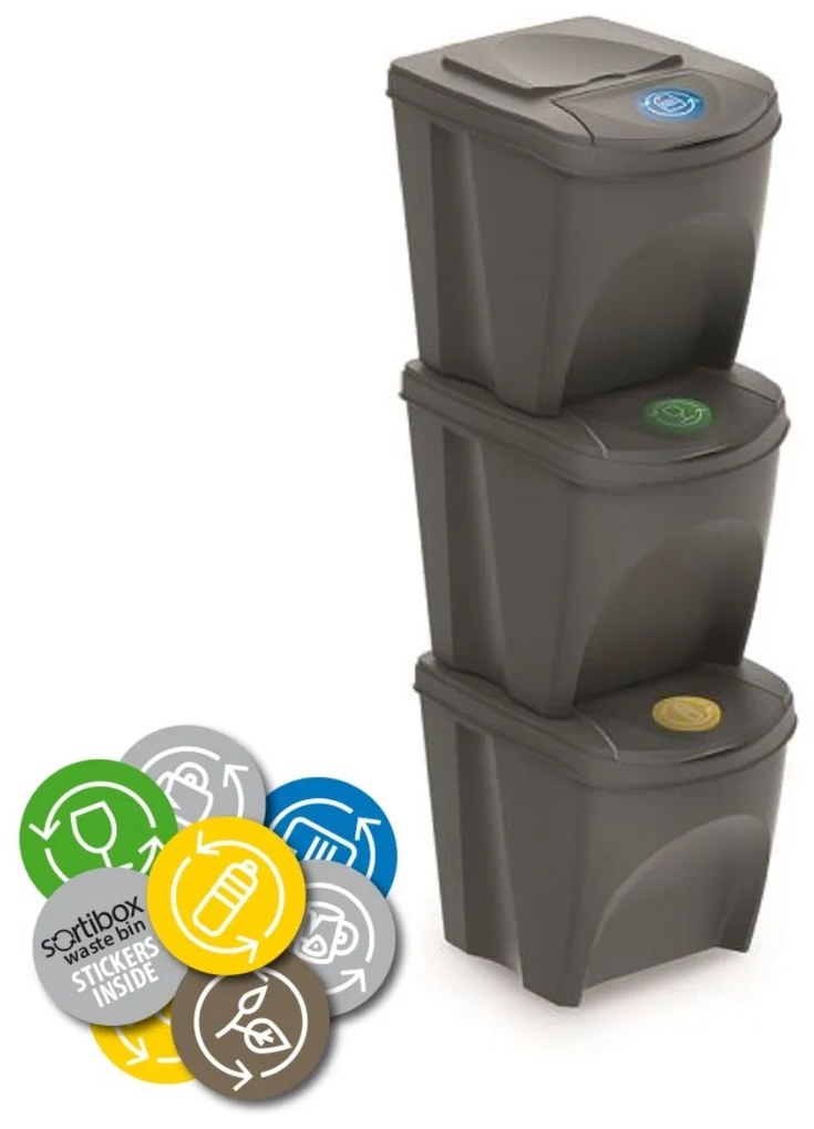 PROSPERPLAST Odpadkový kôš SORTIBOX SIVÝ KAMEŇ - 3x20L