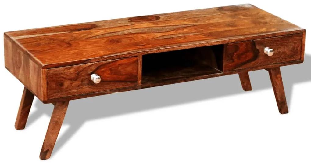 vidaXL TV stolík z dreveného masívu sheesham s 2 zásuvkami, vintage, 40 cm