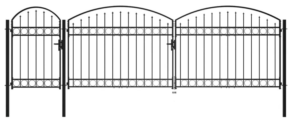 vidaXL Záhradná plotová brána s oblúkom, oceľ 2x5 m, čierna