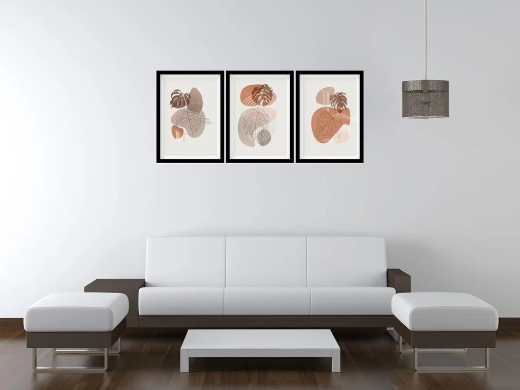 Gario Sada plagátov Jesenná monstera - 3 dielna Farba rámu: Bez rámu, Rozmery: 135 x 63 cm