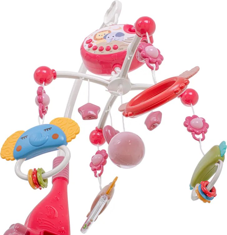 KIK Lullaby Star Design Pink kolotoč do postieľky s projektorom hviezd a diaľkovým ovládaním, ružový