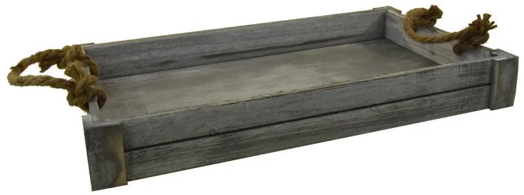 Podnos šedý dřevěný s lanovými uchy Rozměry (cm): 47x26, v. 6