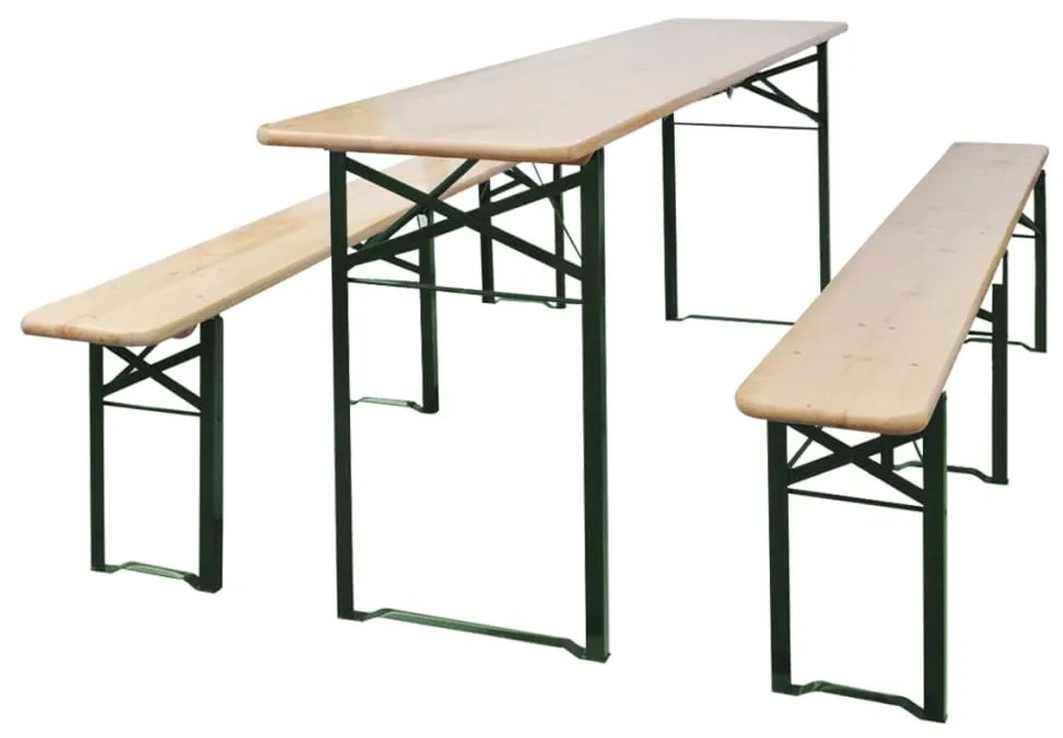 vidaXL Skladací pivný stôl s 2 lavicami 220 cm, jedľové drevo