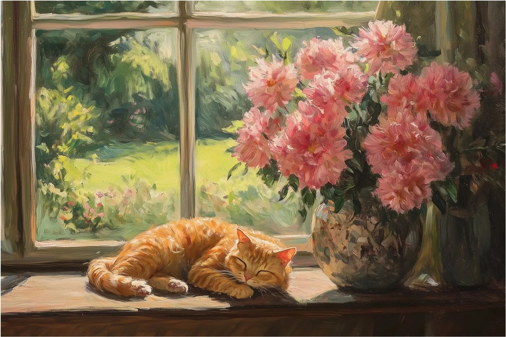 Obraz - Mačka na okne (90x60 cm)