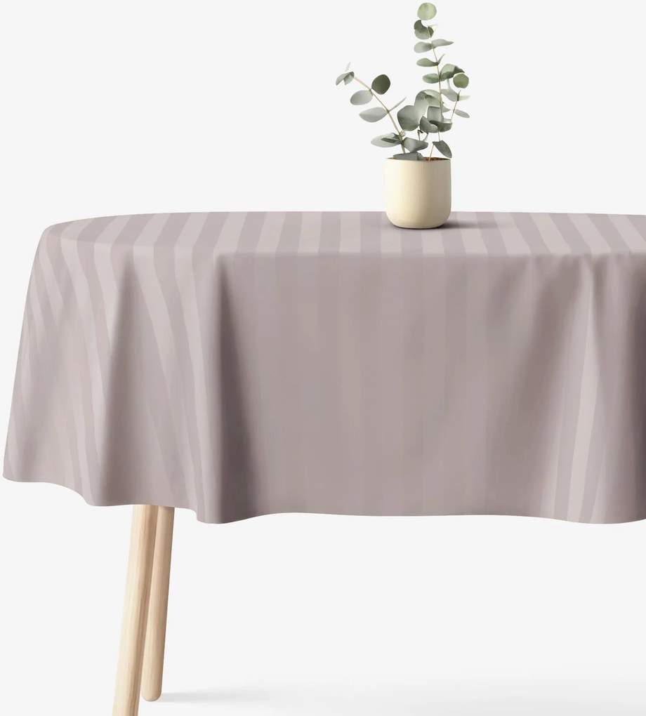 Goldea oválny damaškový obrus - sivohnedé prúžky so saténovým leskom 140 x 200 cm