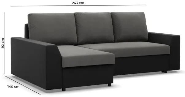 Rohová rozkladacia sedačka LUGO sivá / čierna